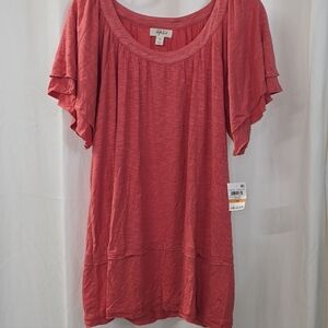 Style & Co. 3X Coral Pink Layered Slub Jersey Knit Boho Tunic Casual Blouse Top